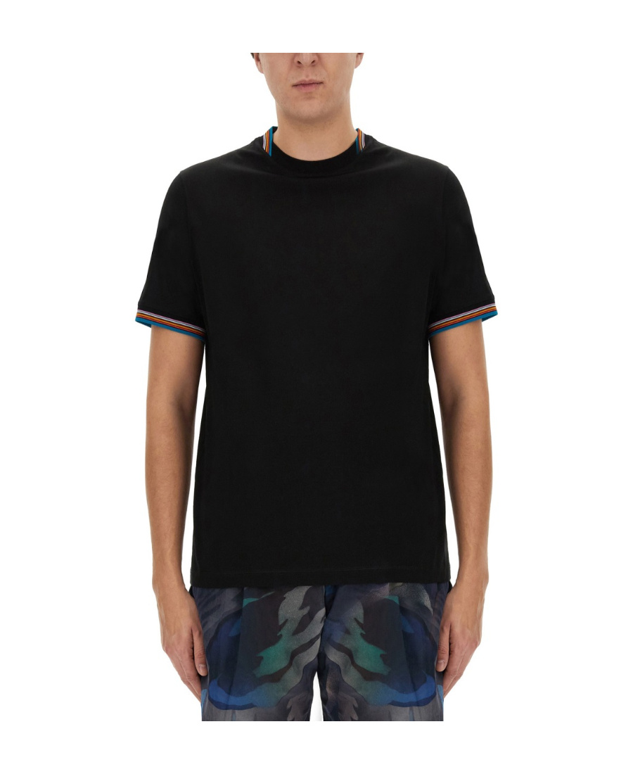 Paul Smith Black T-shirt With Multicolor Striped Accents In Black