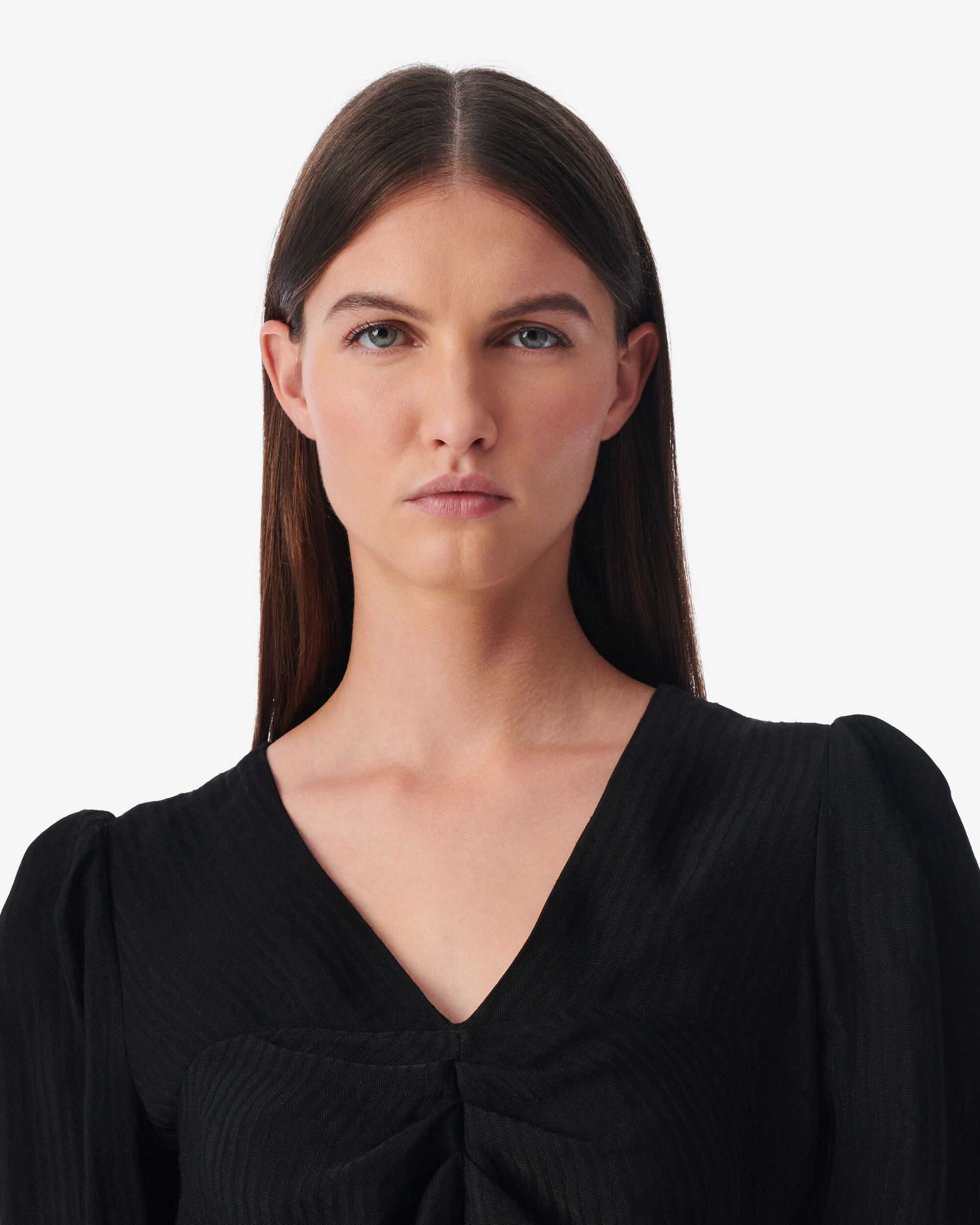 Iro Imae Striped Short V-neck Blouse In Black