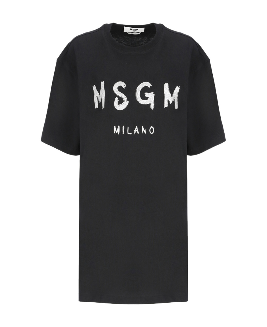 Msgm Logo-print Glitter T-shirt Dress In Black