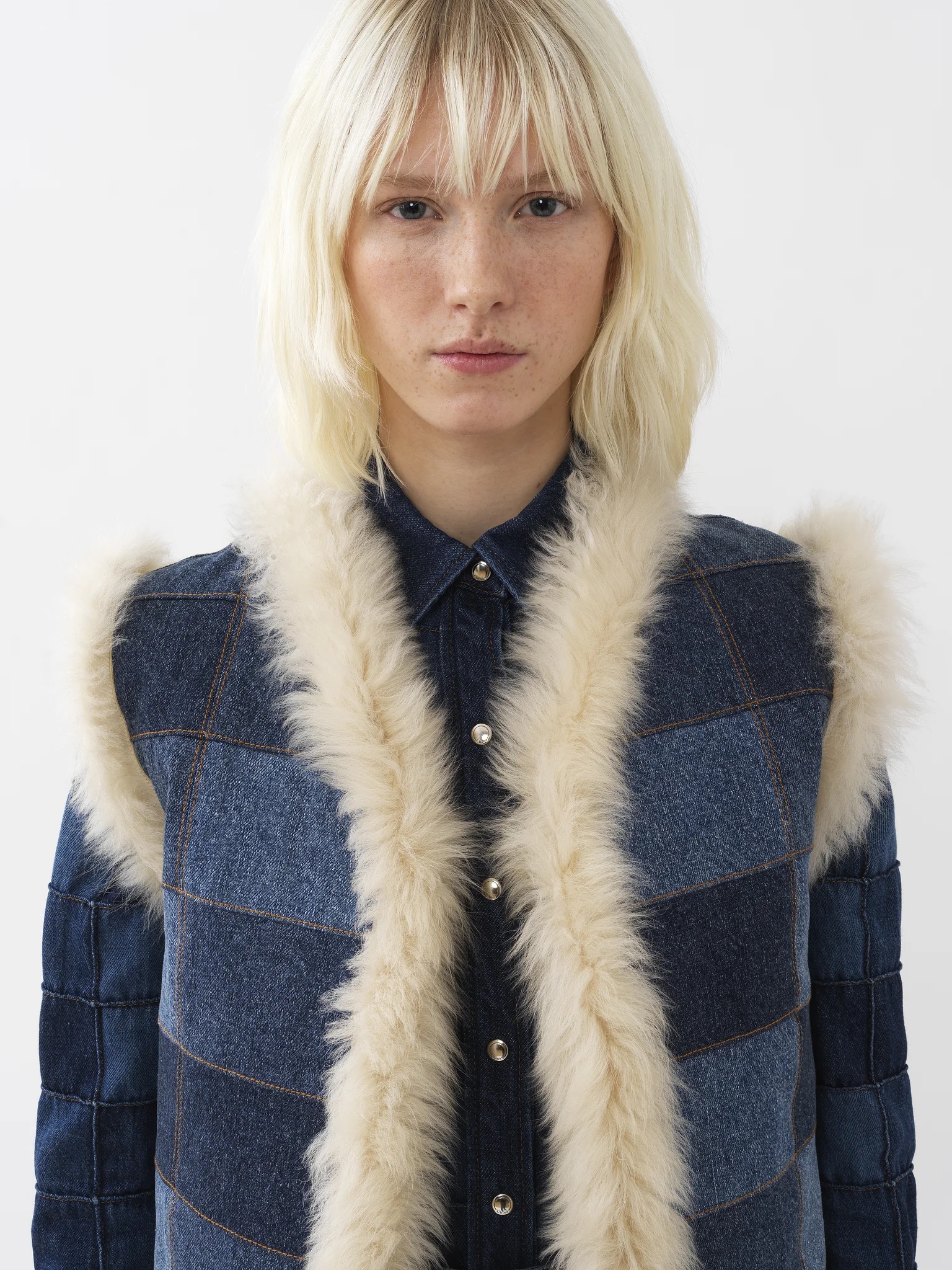 Chloé Patchwork-denim Reversible Gilet In Blue