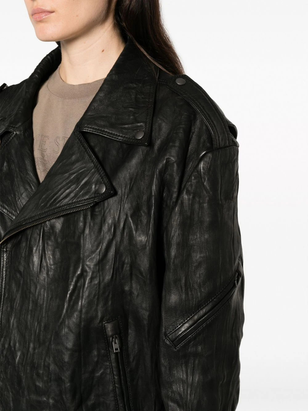 Acne Studios Long-sleeved Leather Jacket In Black