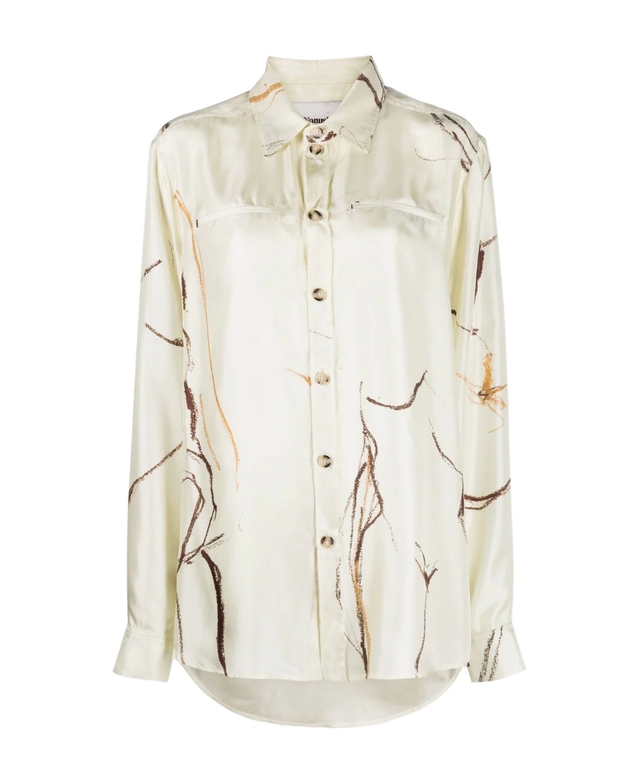 Nanushka Oversize Printed Silk Shirt In White