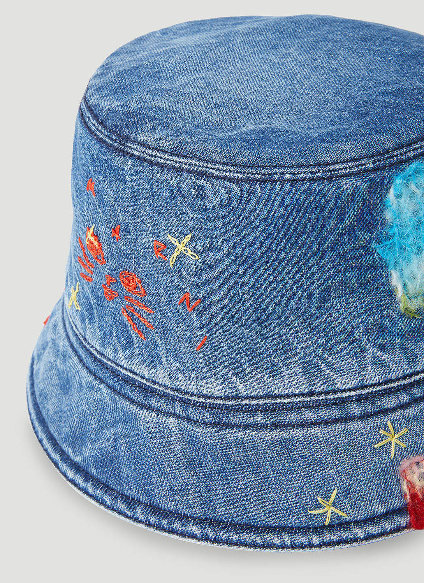 MARNI STAR-EMBROIDERED DENIM BUCKET HAT