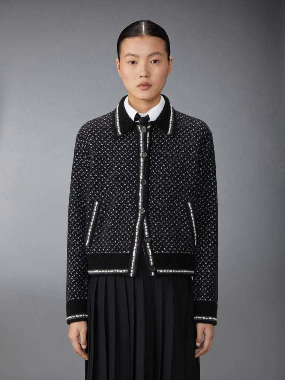 Thom Browne Spread-collar Tweed Bomber Jacket In Black