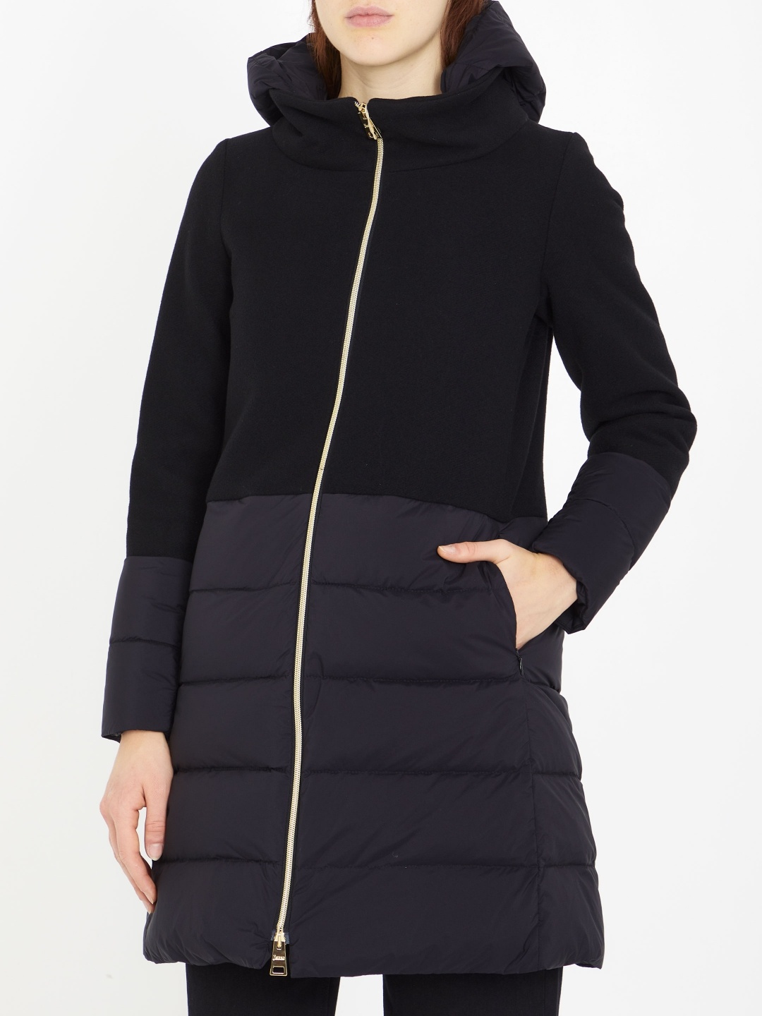 Herno Mix Fabric Medium Jacket In Black