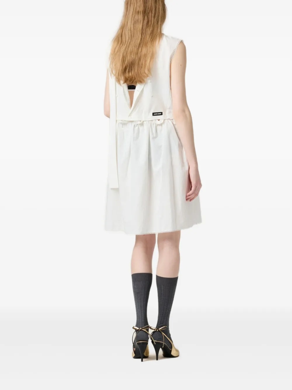 Shop Miu Miu Slubbed Poplin Dress In White