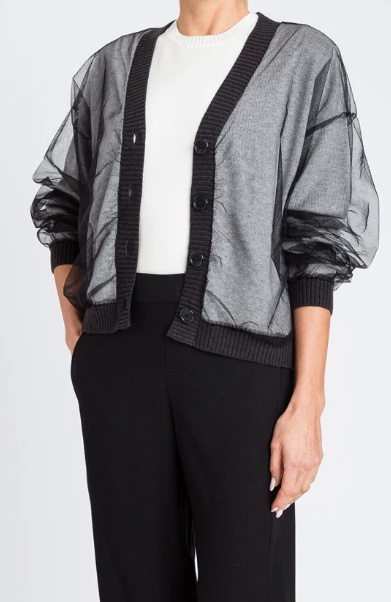 Twinset Tulle-paneled Cardigan In Black