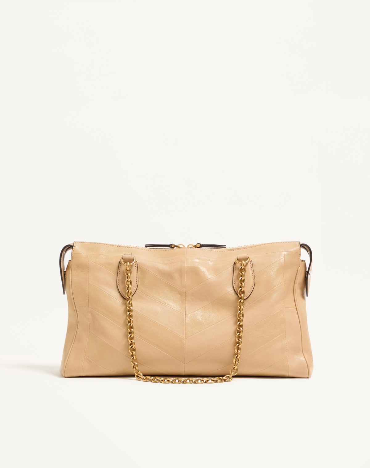 Valentino Garavani Panthea Shoulder Bag In Nappa Leather With Chevron Pattern In Neutral