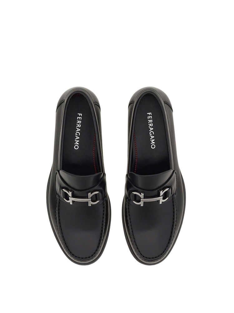 Ferragamo Moccasin With Gancini Decoration In Black