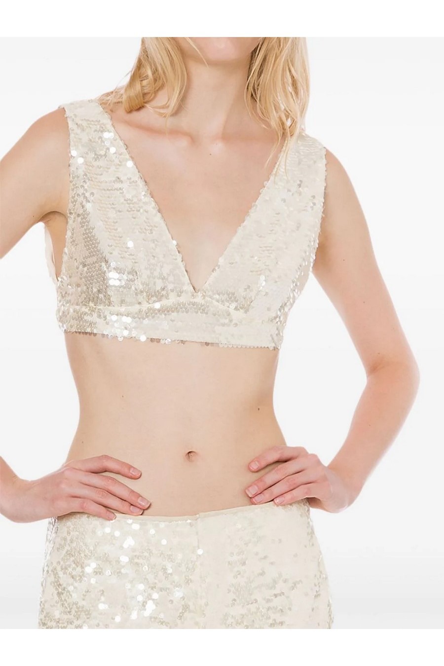 Philosophy Di Lorenzo Serafini Ivory All-over Paillettes Sleeveless Top