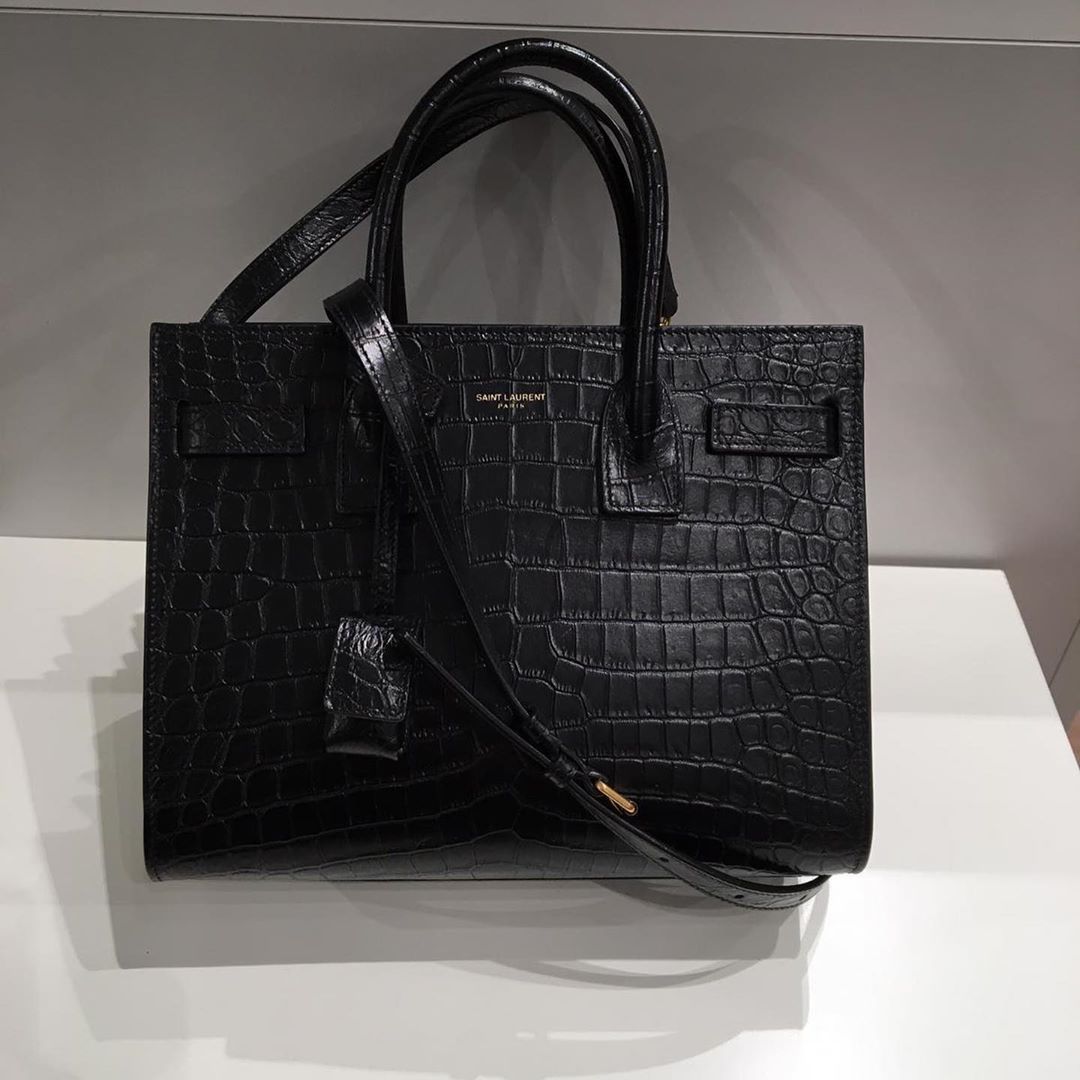 Saint Laurent Nano Sac De Jour Crocodile-effect Tote Bag In Black