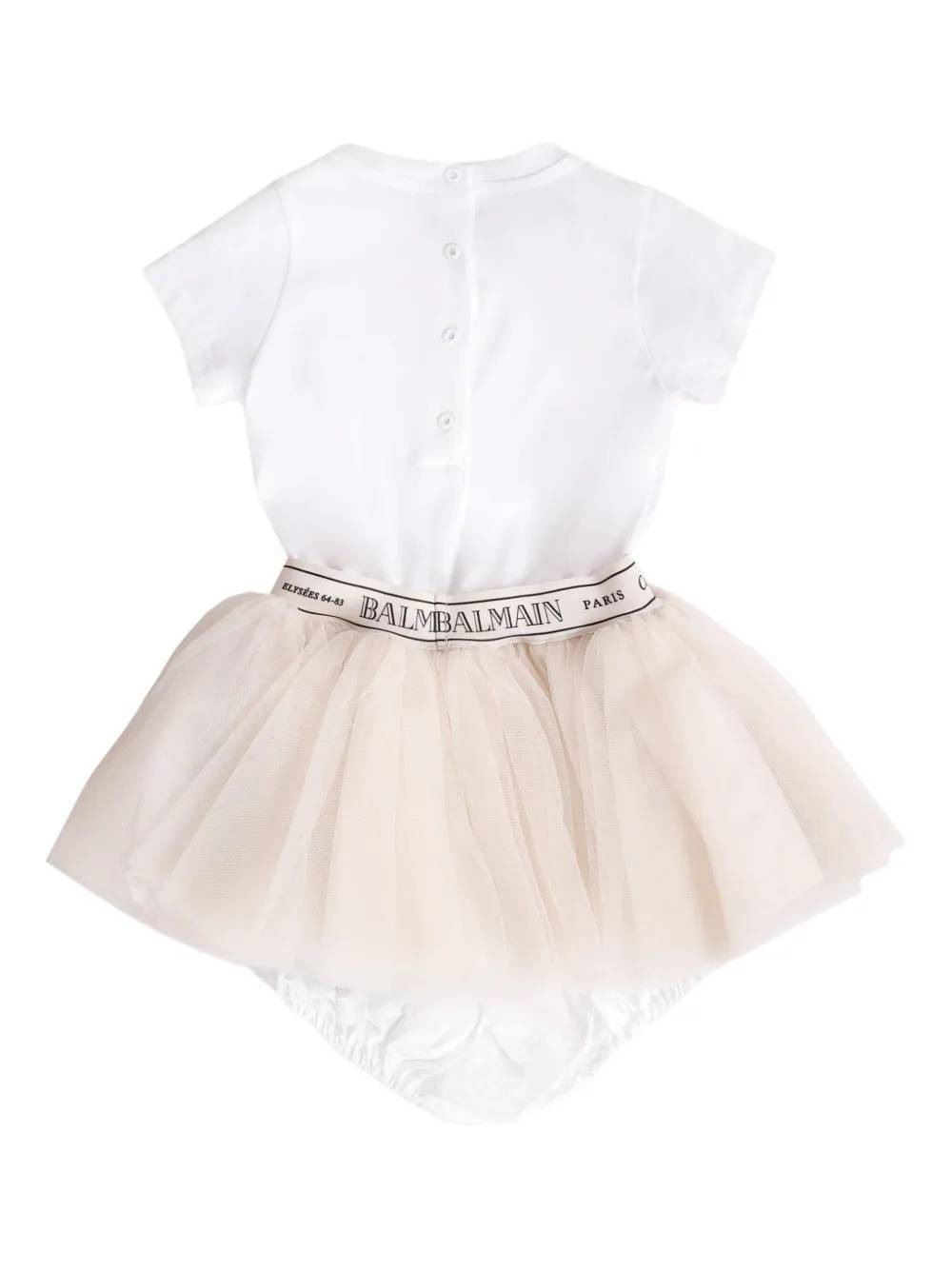 Balmain Tulle Panelled Dress In White