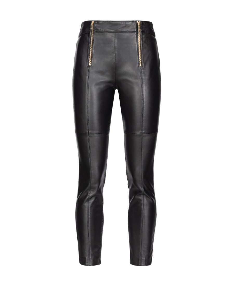 Pinko Zip-up Leather Cropped Trousers In Black