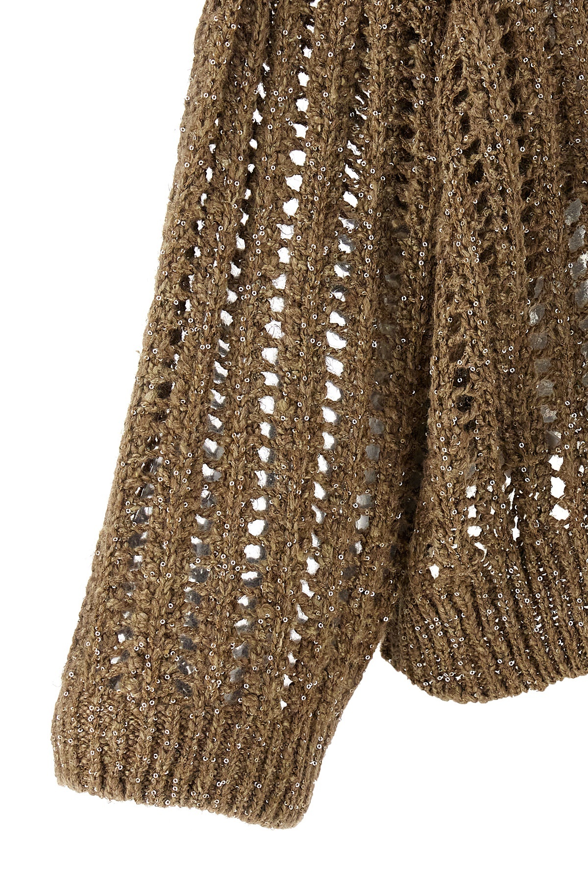 Brunello Cucinelli Net Sweater With Crew Neck And Open-knit Design In Brown
