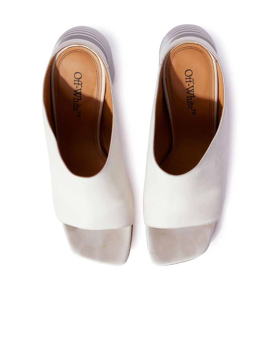 Off-white High-heel Leather Mules In White