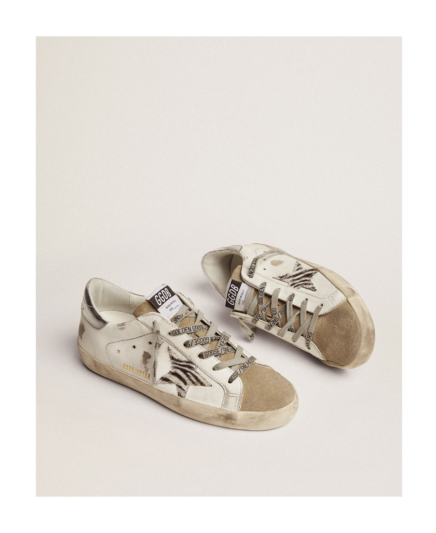 Golden Goose Super-star Sneakers With Silver Laminated Leather Heel Tab And Zebra-print Pony Skin Star