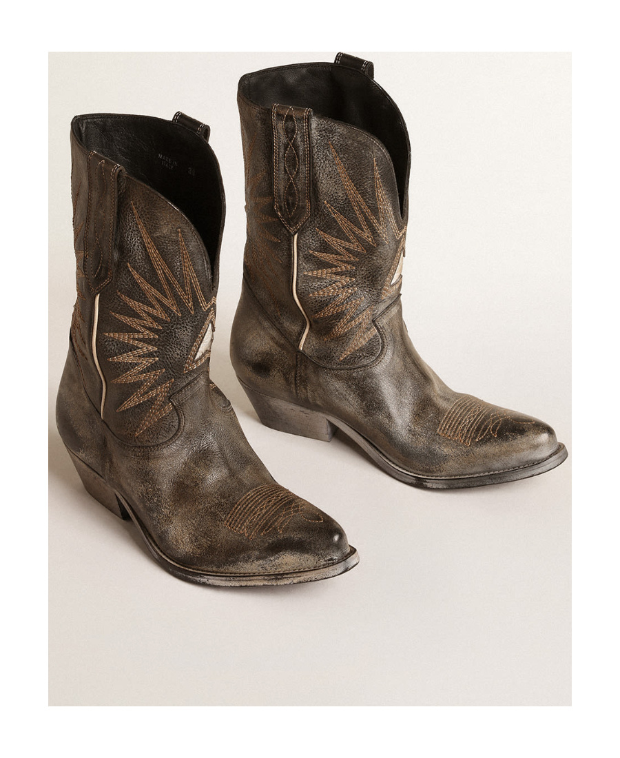 Golden Goose Black Leather Western Boots In Brown