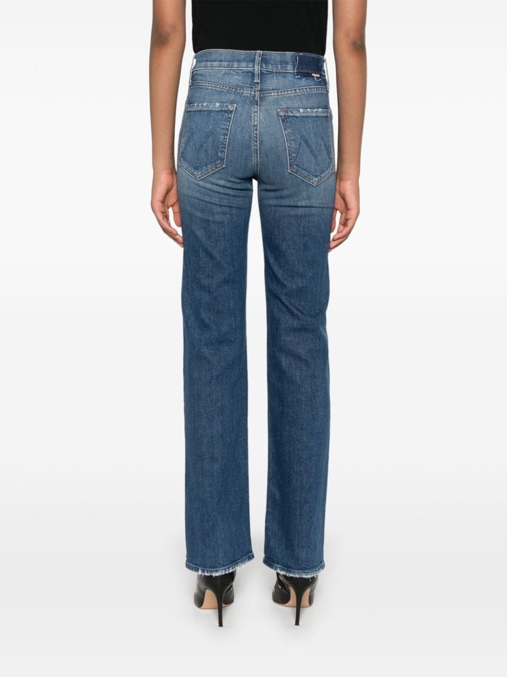 Mother High-waisted Cropped Jeans In Blue Denim In Blue