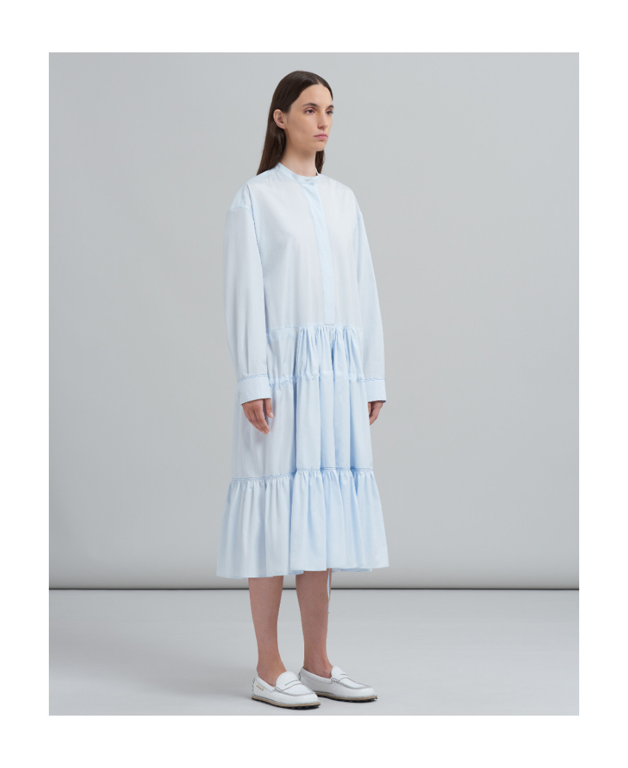 Marni Drawstring Poplin Midi Shirtdress In Blue