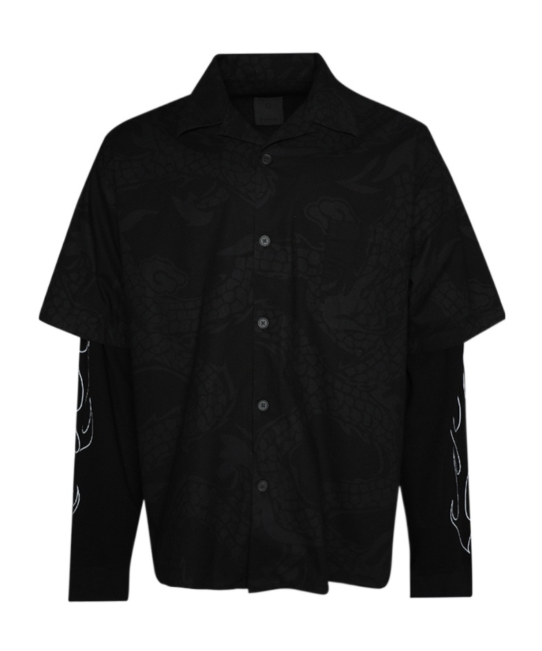 Givenchy Cotton Shirt With Pockets And Graphic Print In Black