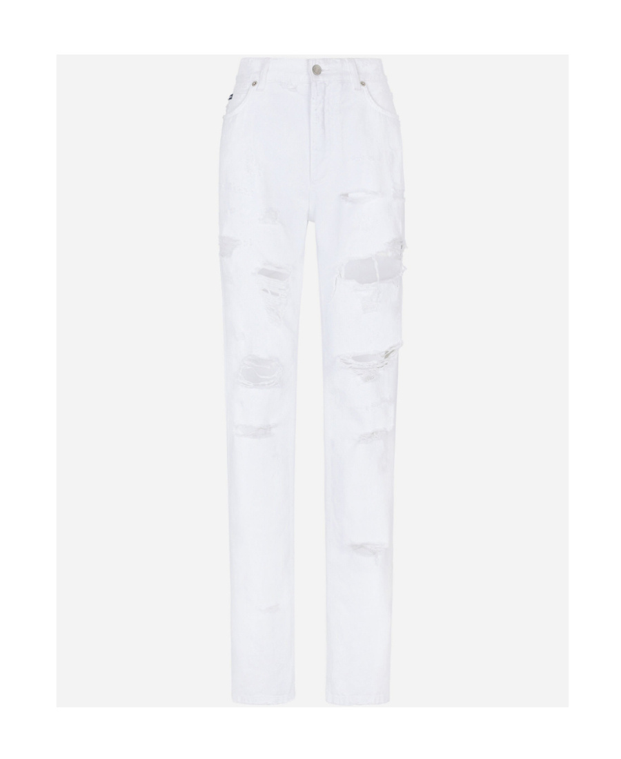 Dolce & Gabbana Destroyed-effect Cotton Denim 5-pocket High-rise Jeans In White