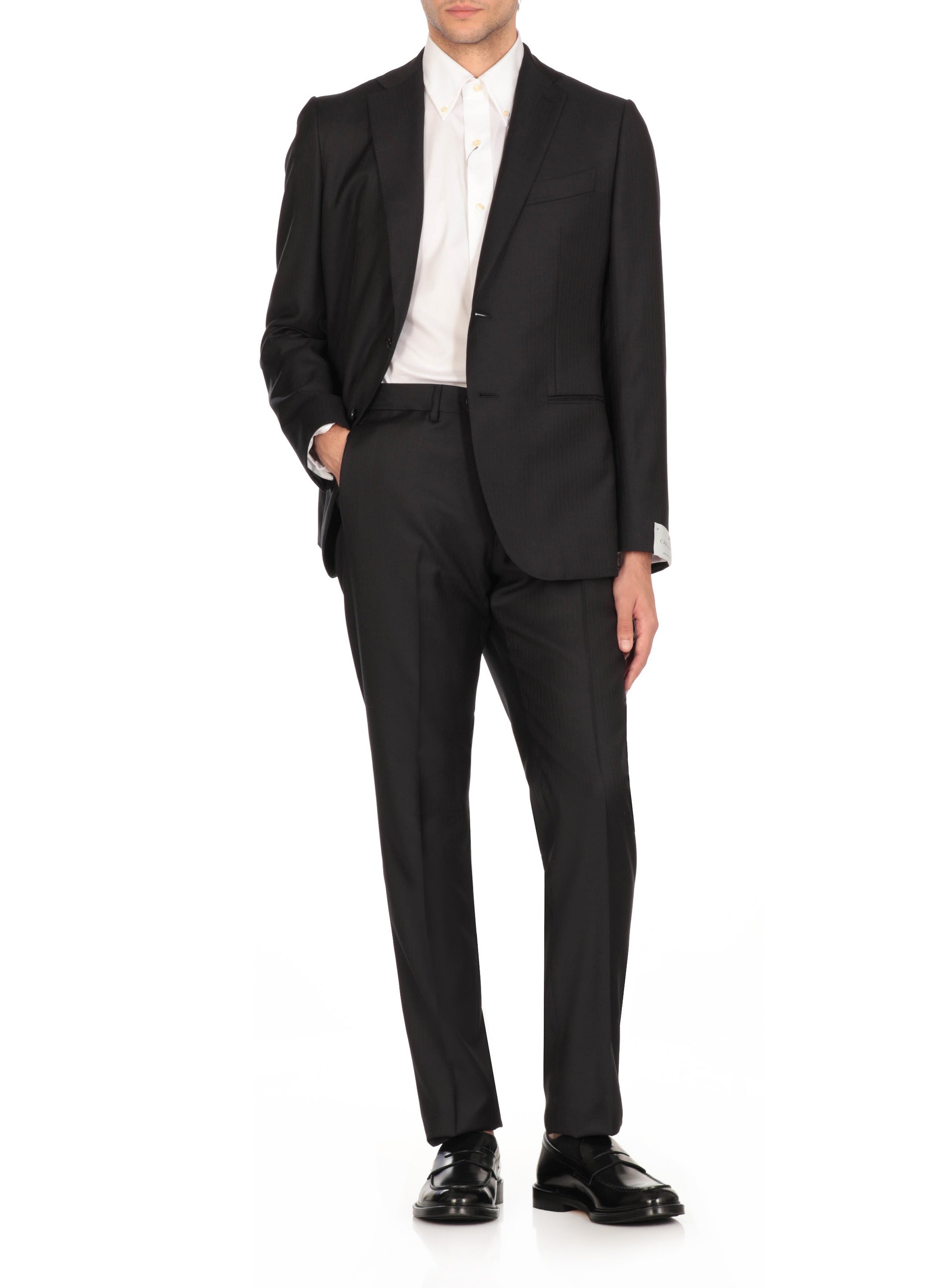 Caruso Wool Single-breasted Suit In Black