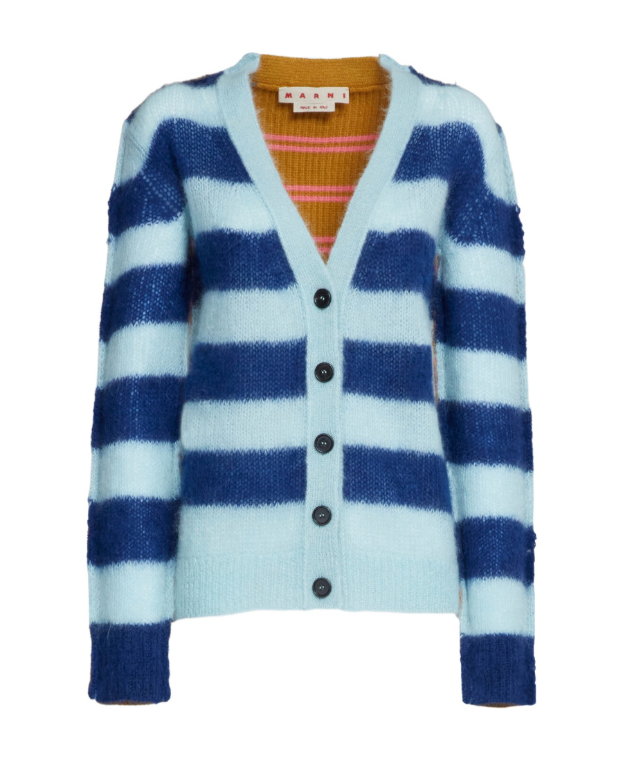 Marni Striped Panelled Cardigan In Blue