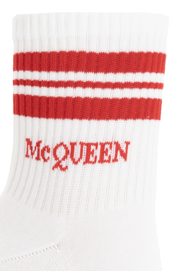 Alexander Mcqueen Logo-embroidered Striped Socks In White