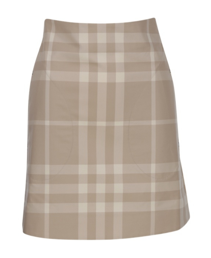 Shop Burberry Check-print A-line Cotton Skirt In Nude