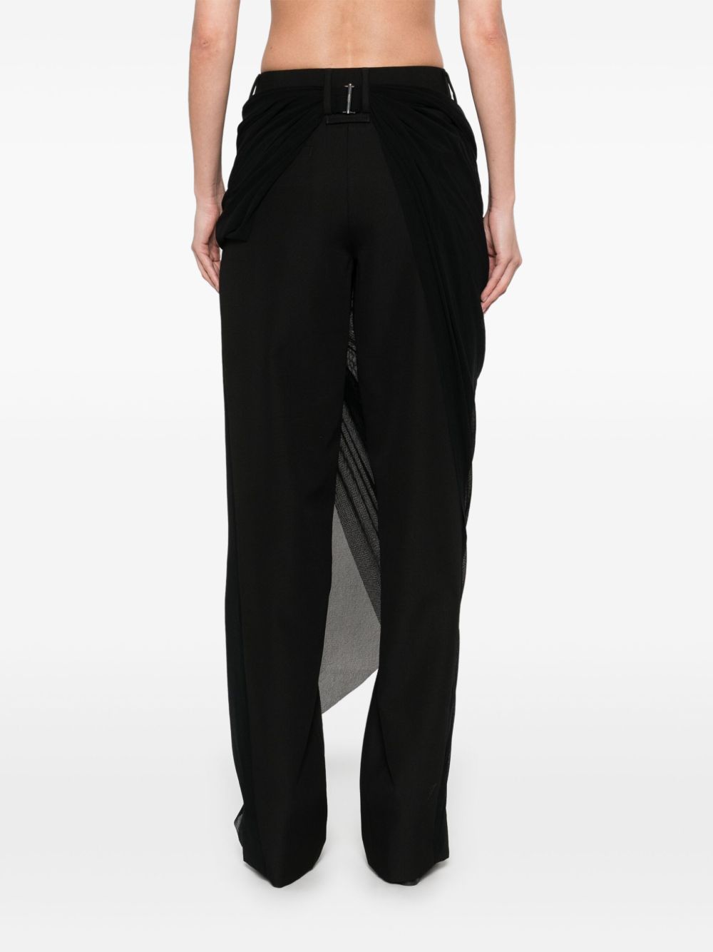 Jean Paul Gaultier Straight Leg Trousers With Draped Tulle Overlay In Black