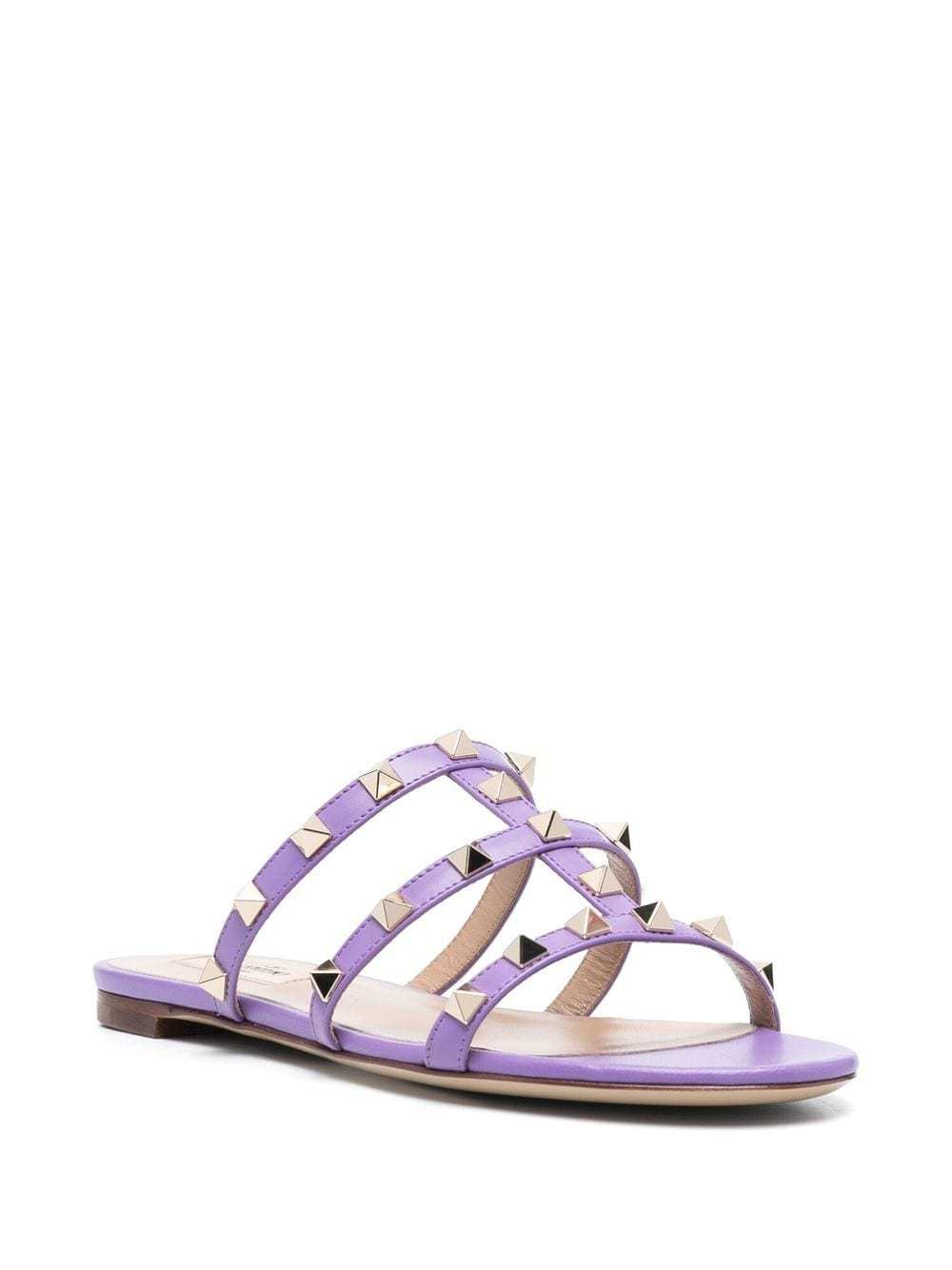 Valentino Women's Rockstud Leather Slides In Purple