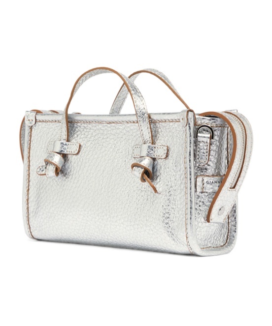 Gianni Chiarini Marcella Textured Silver Leather Shoulder Bag In White