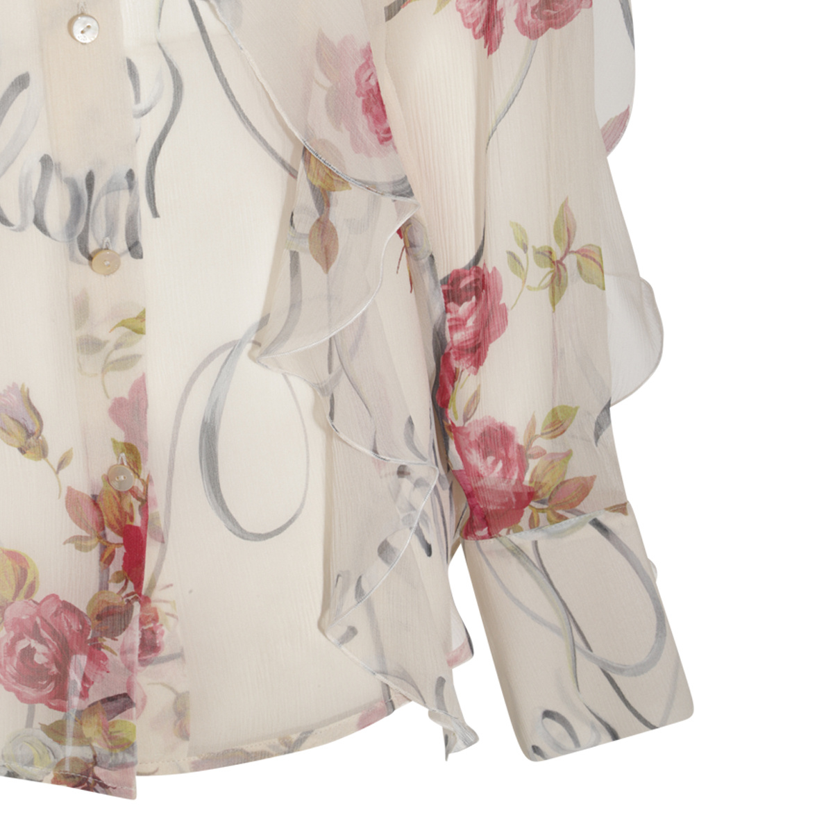 Blumarine Women Floral Silk Chiffon Shirt In Nude