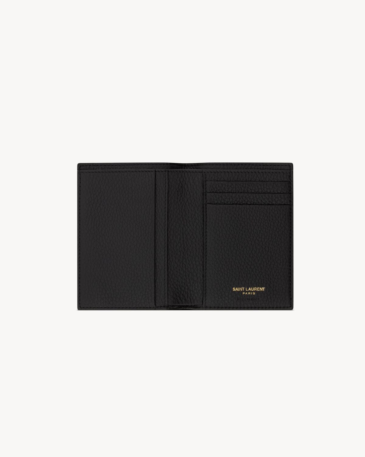 Saint Laurent Tiny Cassandre Credit Card Wallet In Grained Leather In Black