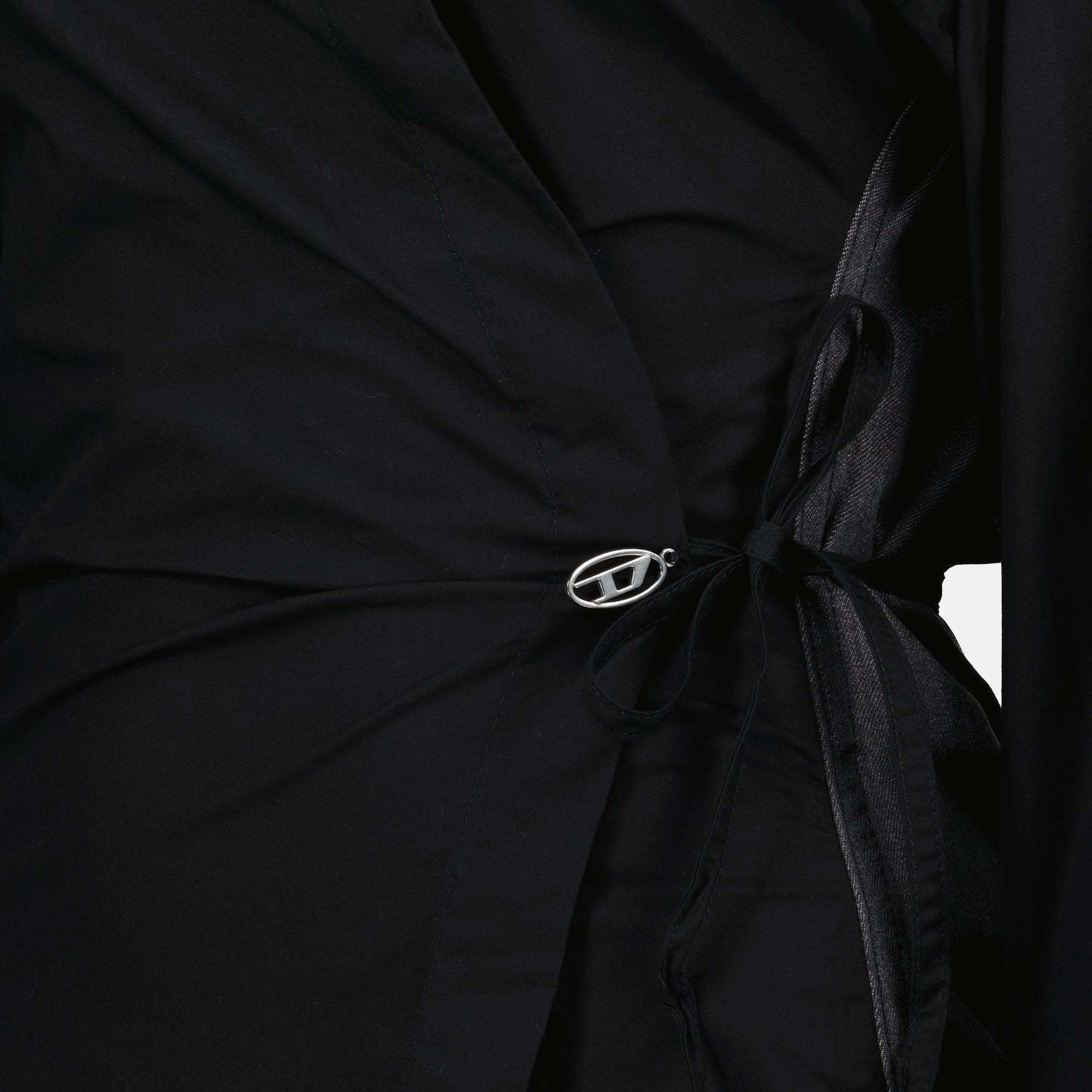 Diesel Wrap Shirt In Poplin And Denim In Black