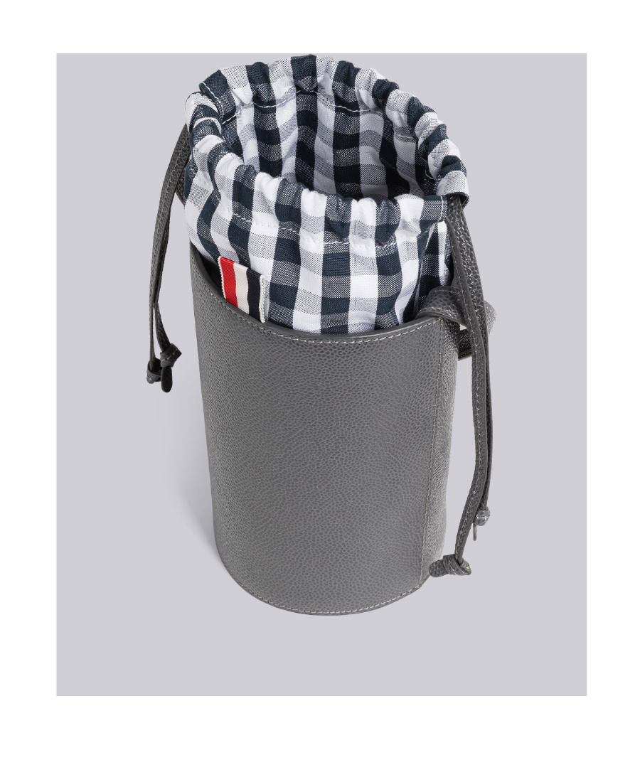 THOM BROWNE MINI DRAWSTRING-TOP LEATHER BUCKET BAG
