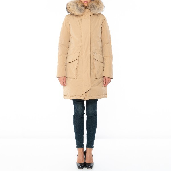 Woolrich Camel Parker Down Jacket In Nude