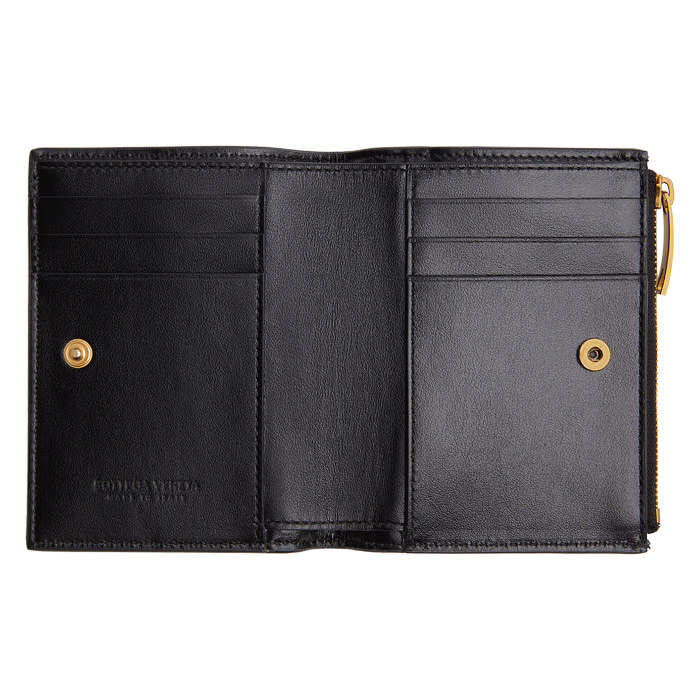 Bottega Veneta Double Fold Zipper Purse In Black