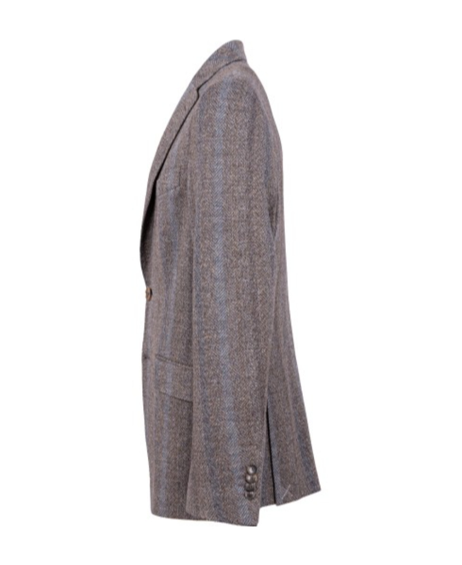 Etro Herringbone Tonal Striped Blazer In Gray