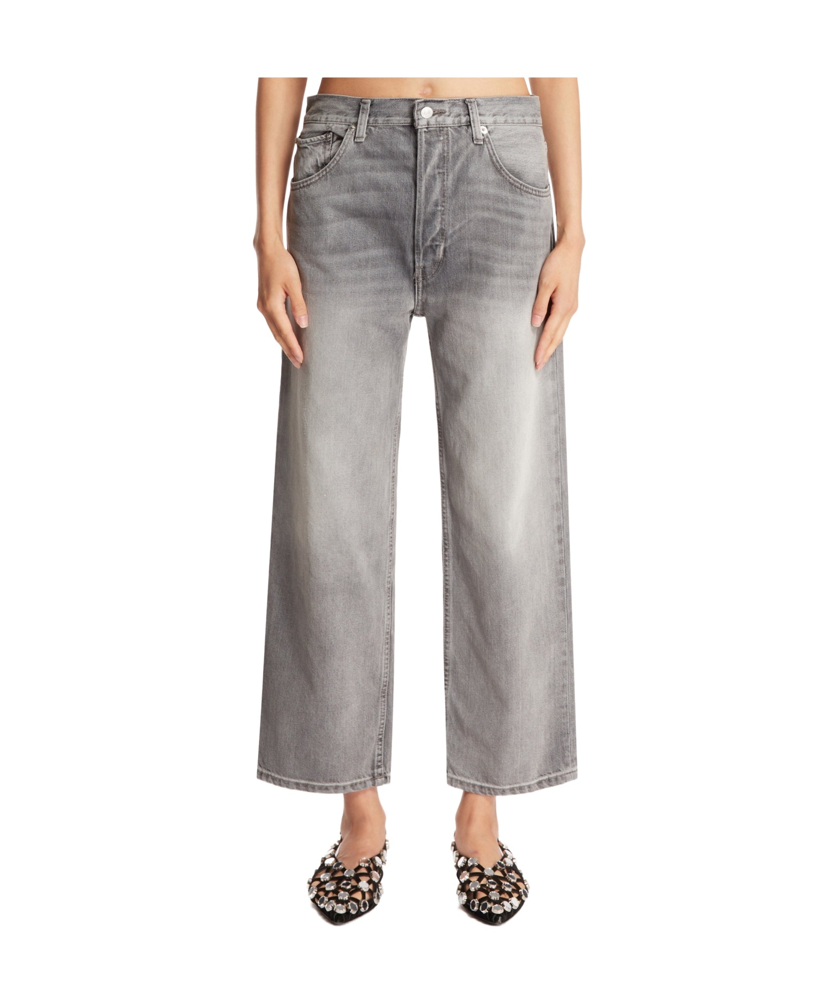 Re/done Loose Crop Jeans In Gray