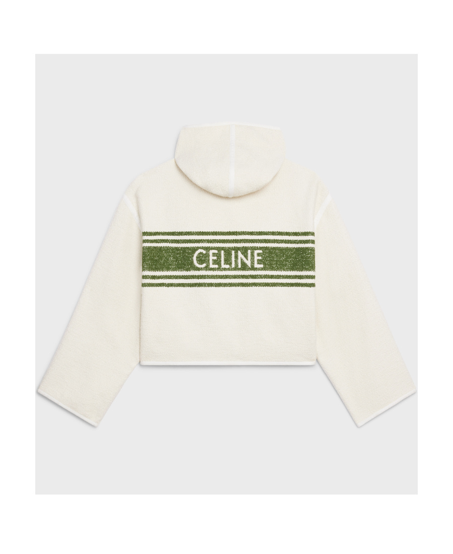 CELINE STRIPED BUCKLE-FASTENING HOODED JACKET 