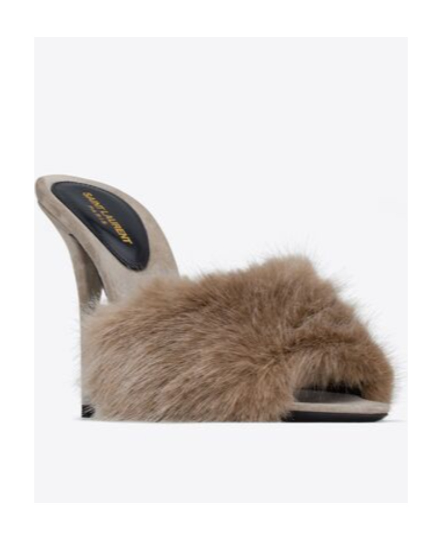 Shop Saint Laurent La 16 Mules In Animal-free Fur And Suede In Nude