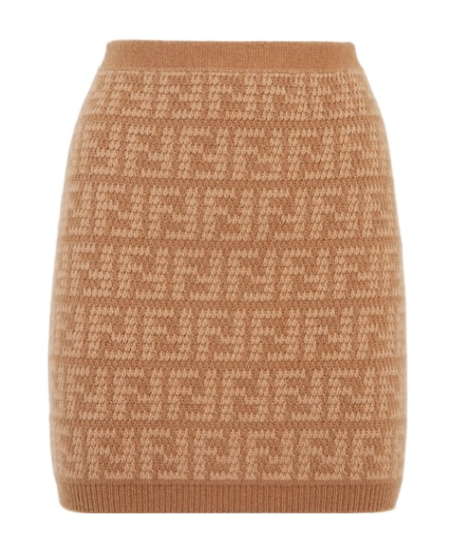 Fendi Ff Motif Knitted Mini Skirt In Nude