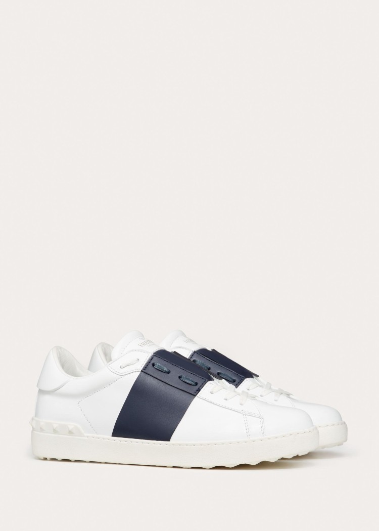 Valentino Garavani Open Leather Sneakers With Contrast Band And Stud Details Shoes In White