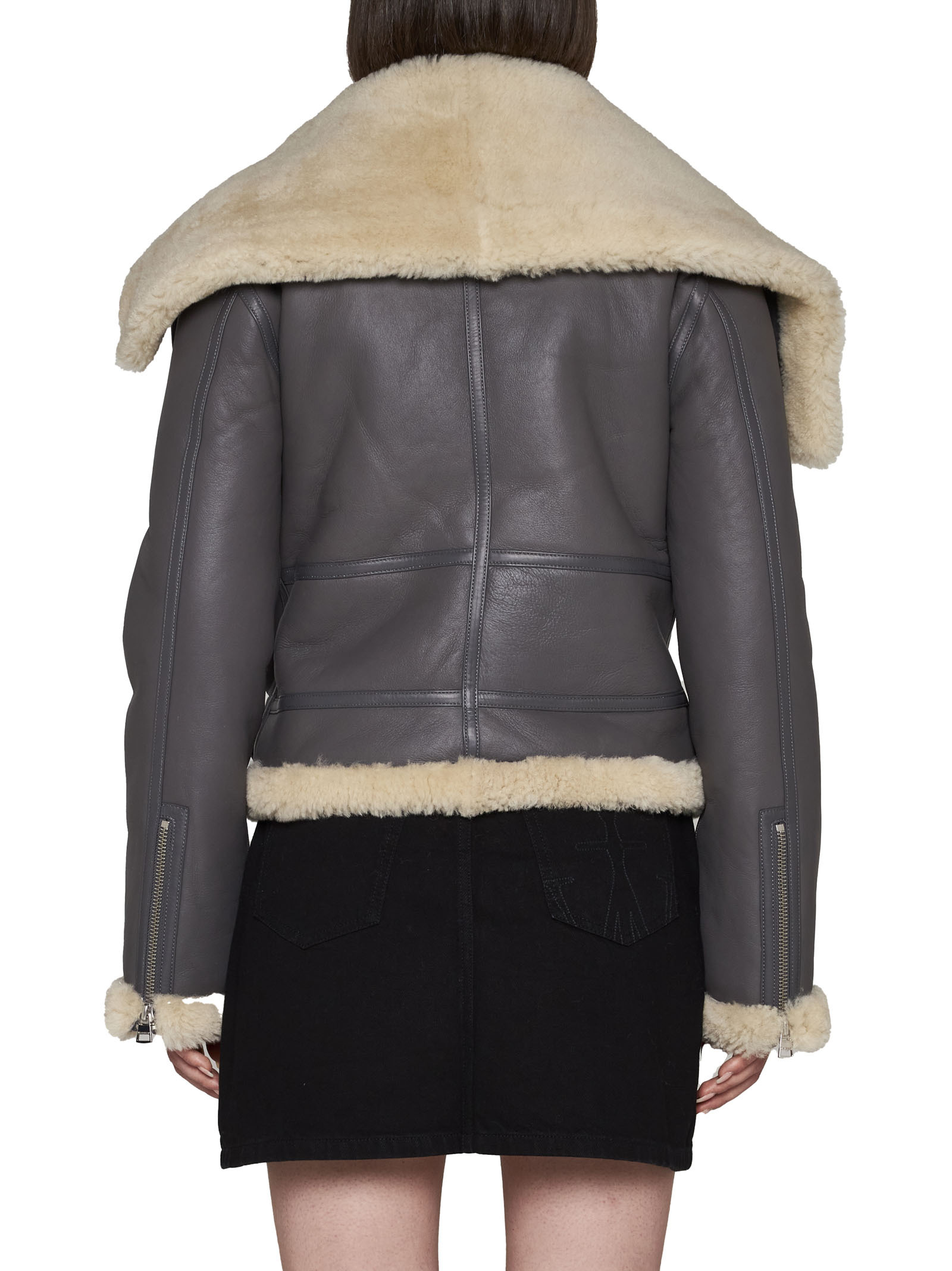 Jw Anderson Fleece-collar Leather Jacket In Black