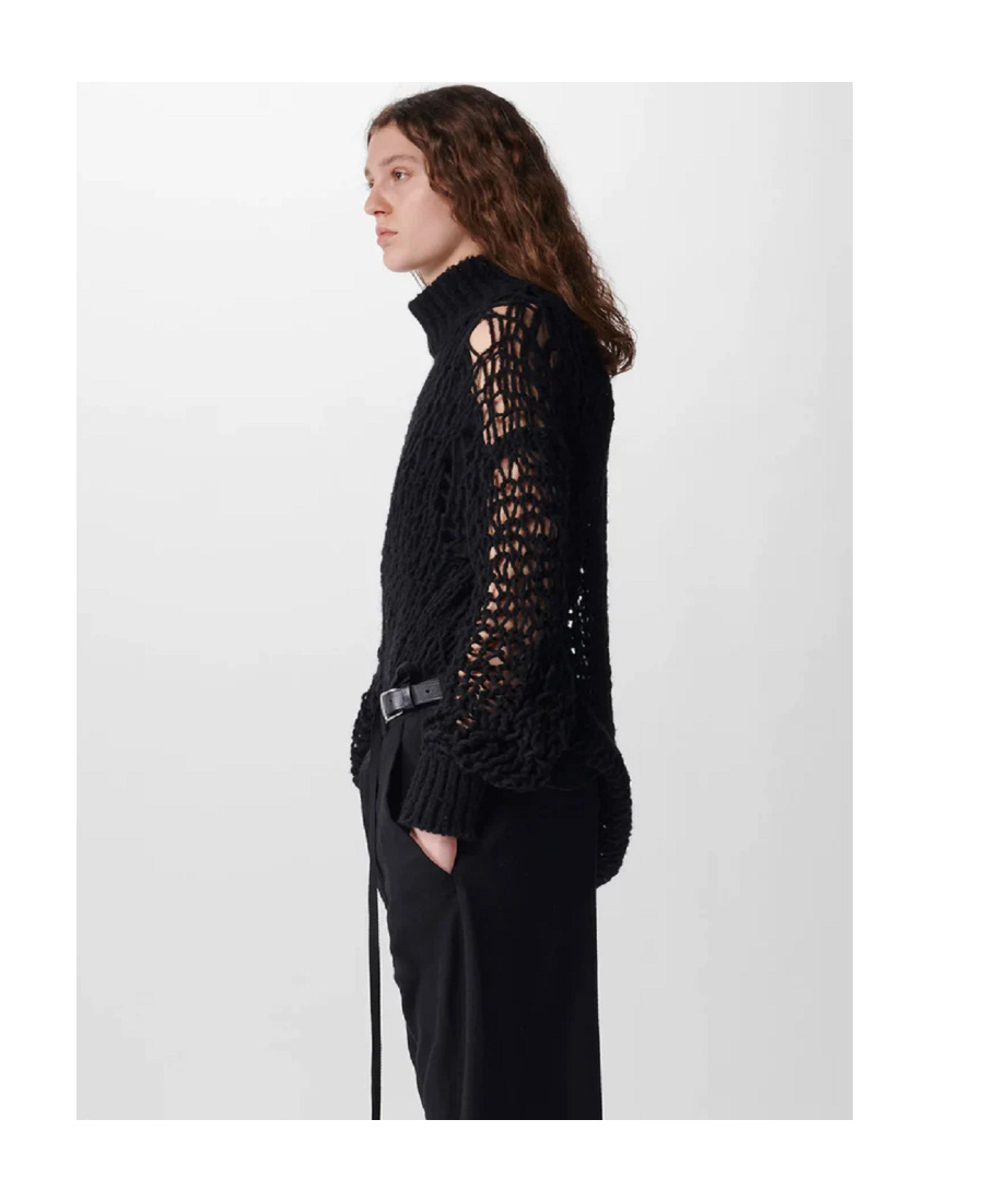 Ann Demeulemeester Open-knit High-neck Sweater In Black