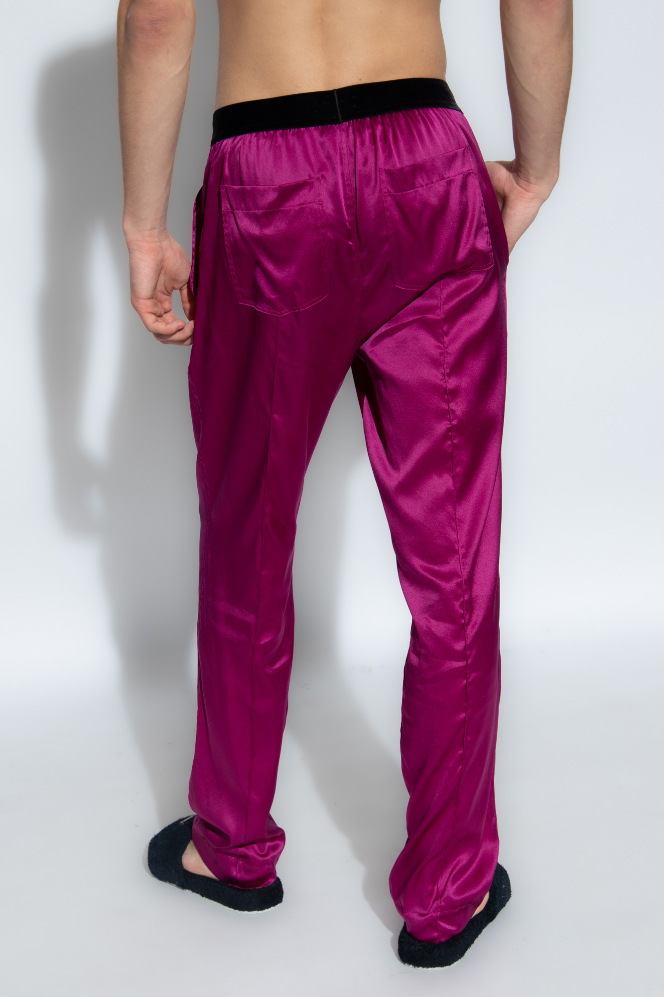 Tom Ford Logo Waistband Satin Pajama Trousers In Purple