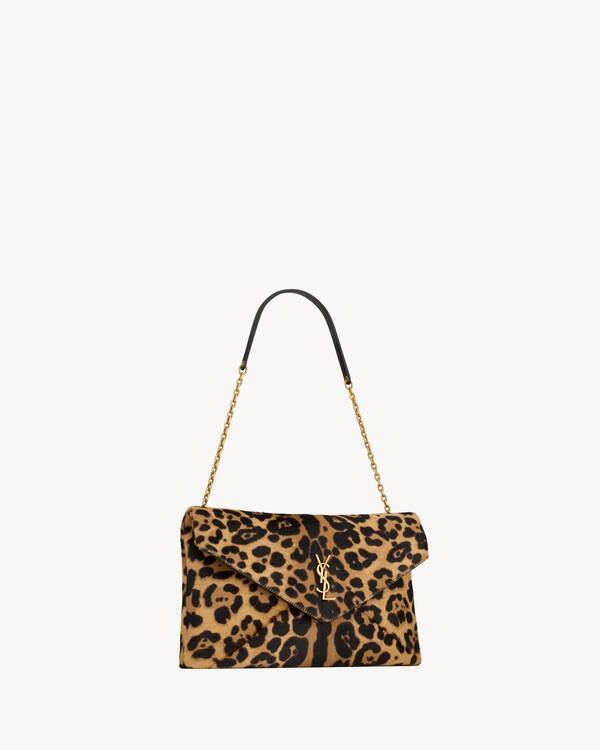 Saint Laurent Cassandre Large Pouch On Chain In Pony Hair Leather In Multi
