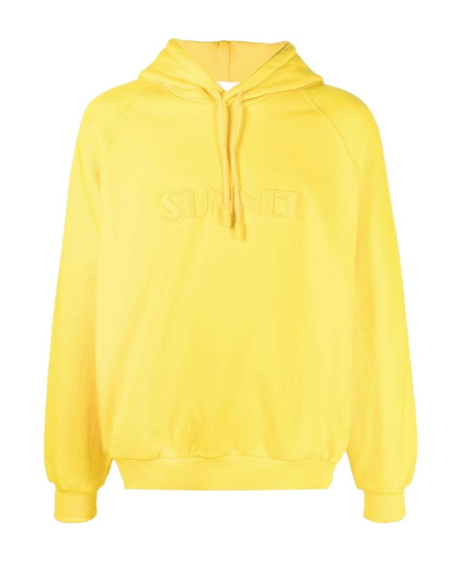 Sunnei Logo Embroidered Drawstring Hoodie In Yellow