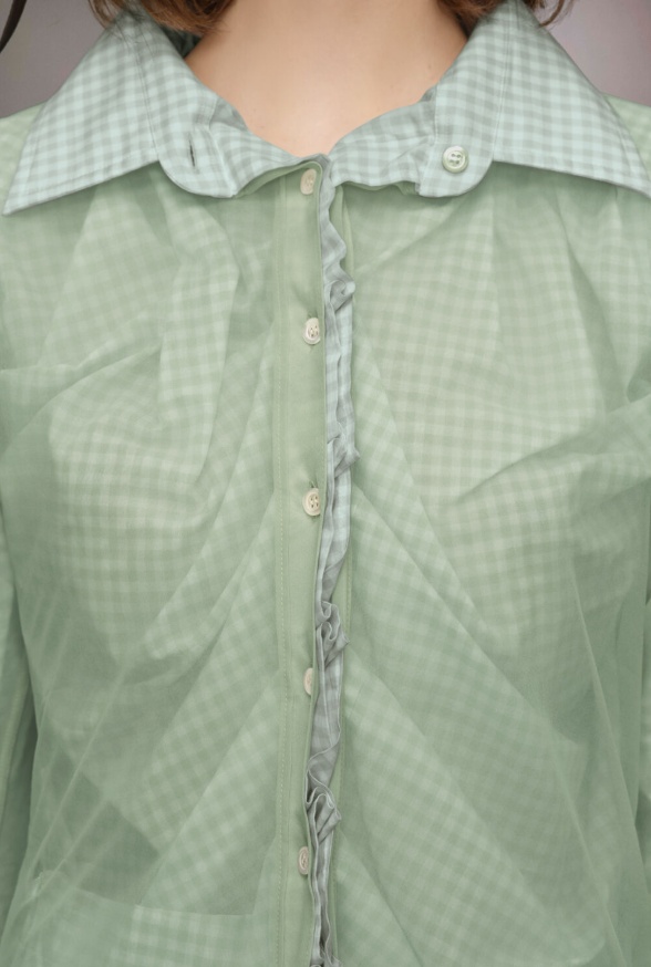 Maison Margiela Layered Shirt With Collar And Ruffles In Light Green And Light Green